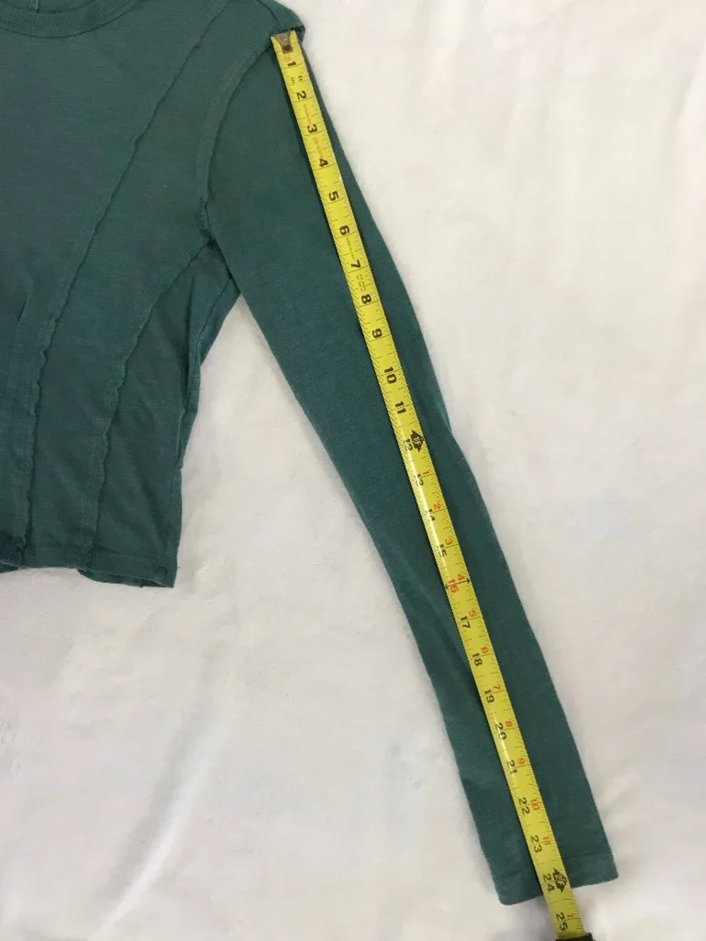 Pilcro Anthropologie Seamed Long Sleeve Top XXS Dark Turquoise Cotton Crop Tee